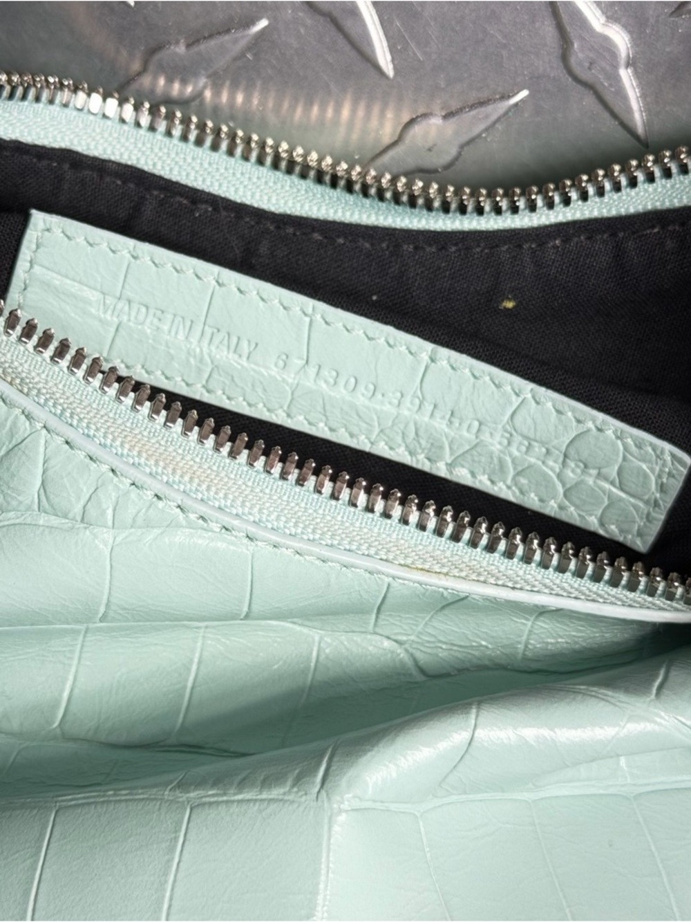 Balenciaga Supple Calfskin Croc Embossed Le Cagole Shoulder Bag in Green Aqua - Picture 10 of 11